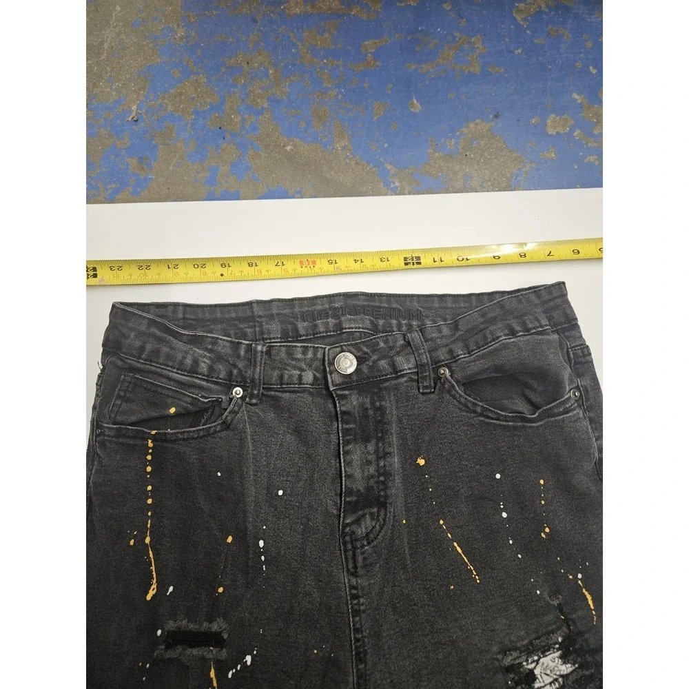 Rue21 Premium Skinny Distressed Paint Splatter Jeans Black Men's 38x32
